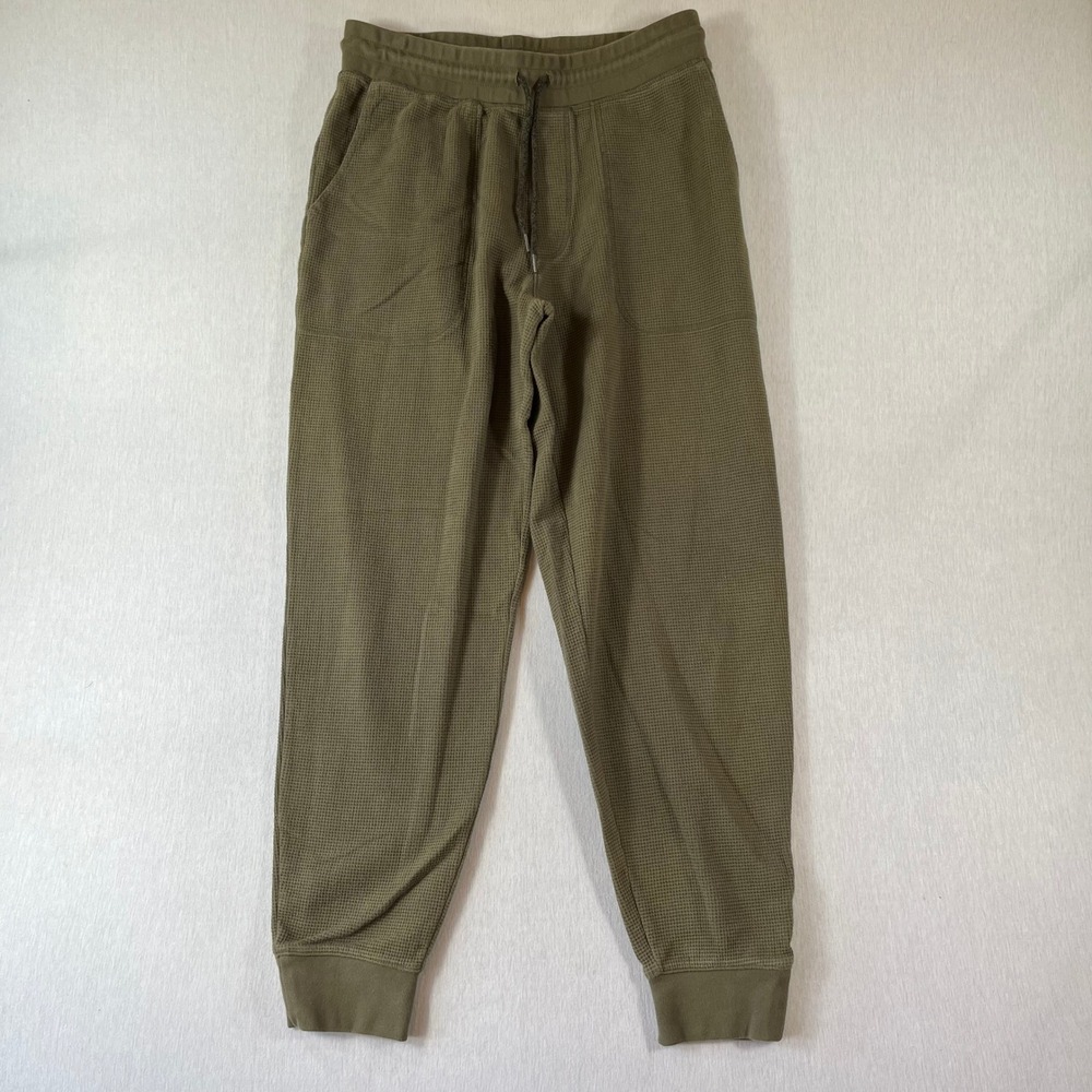Lands End Joggers Mens M/T Olive Green Waffle Knit Thermal Drawstring Stretch